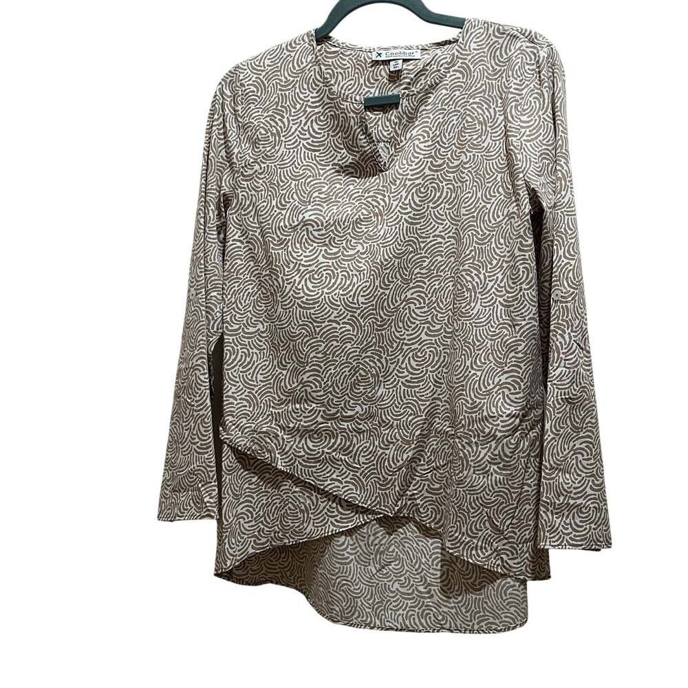 Coolibar UPF 50+ Santa Barbara Tunic Top XS Beige Ivory Geometric Print Long Slv